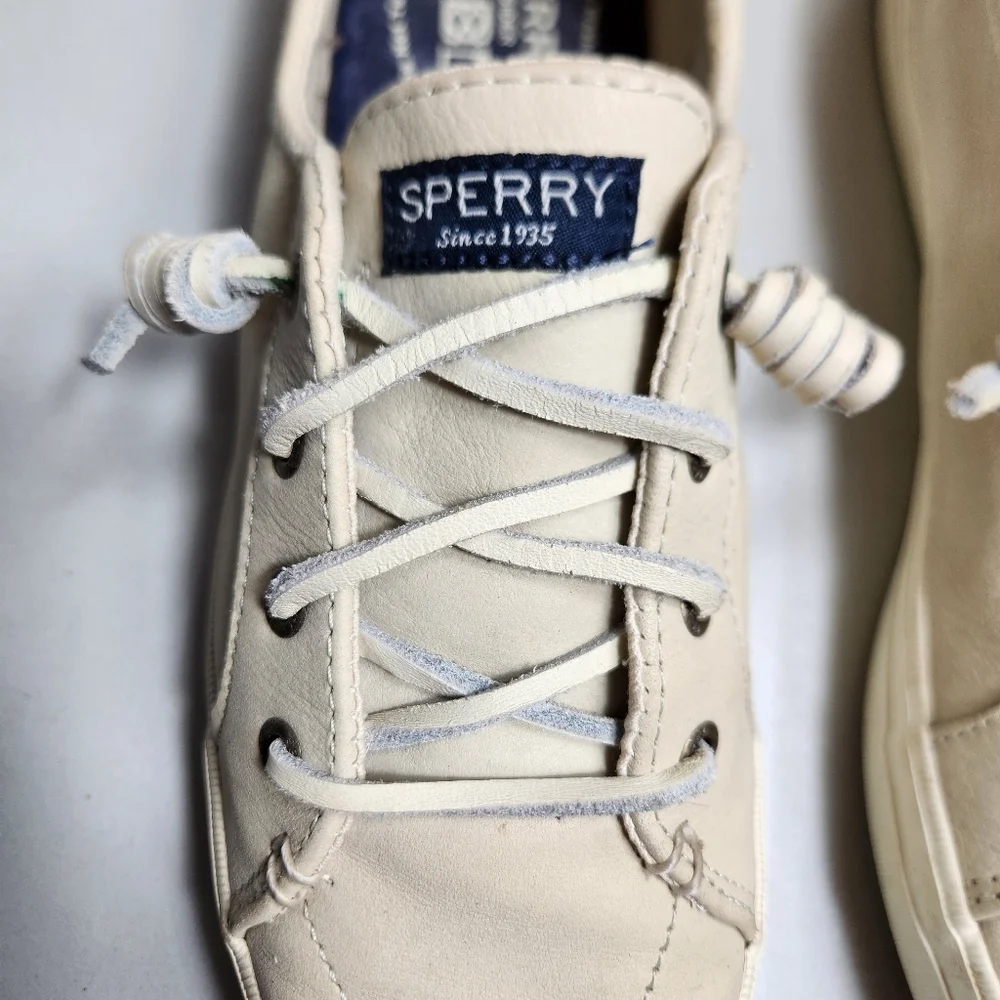 SPERRY Top-Sider STS83181 Womens |8| Beige Leather Lace Up Slip On Boat Shoes
